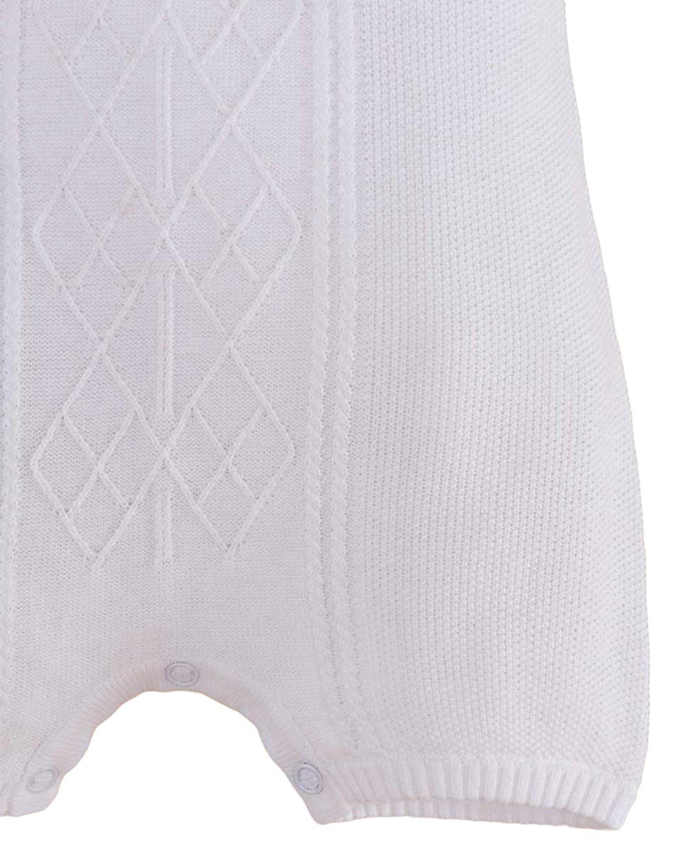 One Small Child Braeden Boys White Knit Short Sleeve Christening Baptism Blessing Outfit - 9M