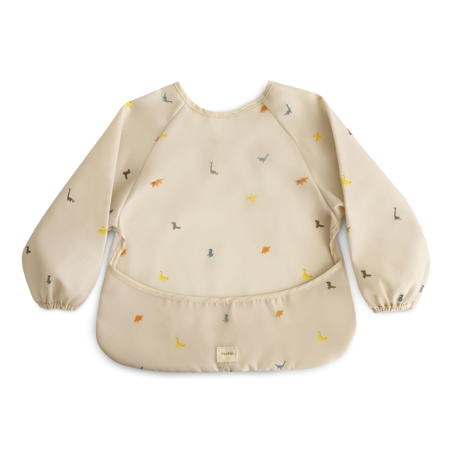 mushie Long Sleeve Baby Bib | Mess Free & Waterproof Fabric for Toddlers | Adjustable Fit for Ages 6-24 Months (Dinos)