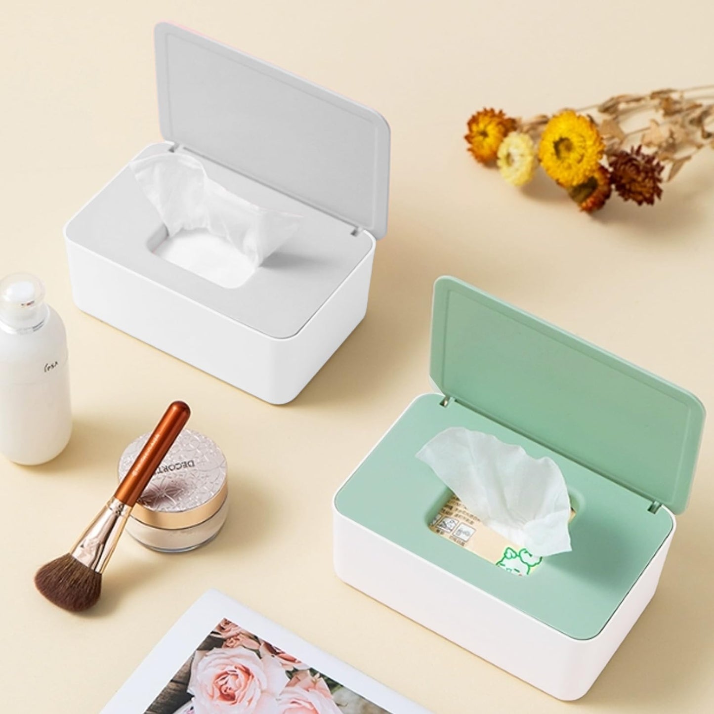 2Pcs Diaper Wipes Dispenser, Refillable Wipe Container, Wipe Container With Sealing Design Lid, Keep Wipes Fresh,Wet Wipes Cases