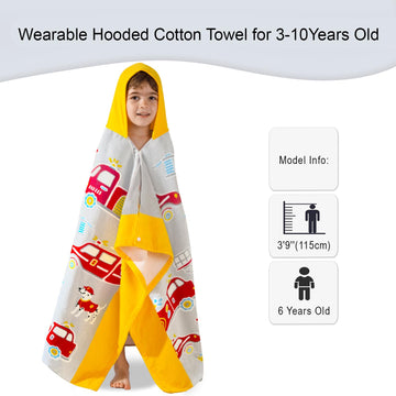 Voova & Movas Kids Beach Towels With Hood For Boys Ages 3-10 | Soft Thick Absorbent Cotton Beach | Pool | Bath Towels, Boys, Yel