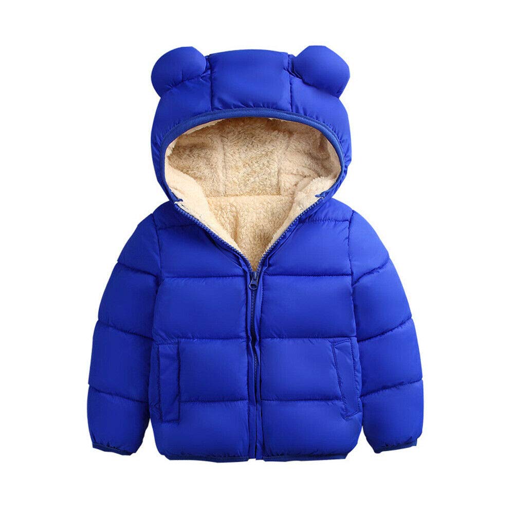 Goelsakurara Baby Kids Girl Winter Snowsuit Long Sleeve Solid Color 3D Ears Hooded Coat Jacket Outerwear Warm Zip Clothes (Royal