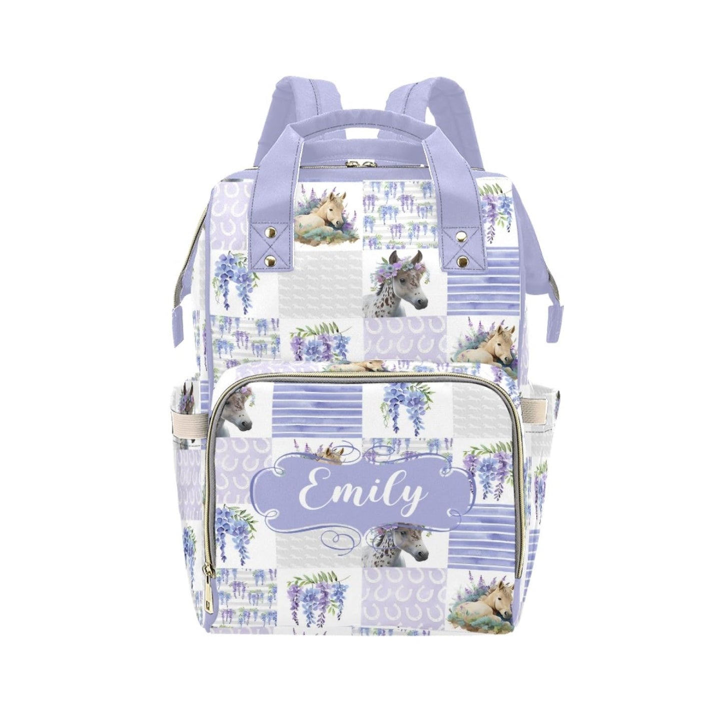 Noverbibi Custom Horse Baby Diaper Bag with Name - Personalized Nursing Travel Tote Backpack for Mom or Dad, Custom Name Baby Da