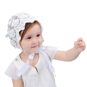 Baby Bonnet Lace Floral Sun Hat With Ribbon Tie Photo Prop Beanie Cap For 0-18M Baby Girls