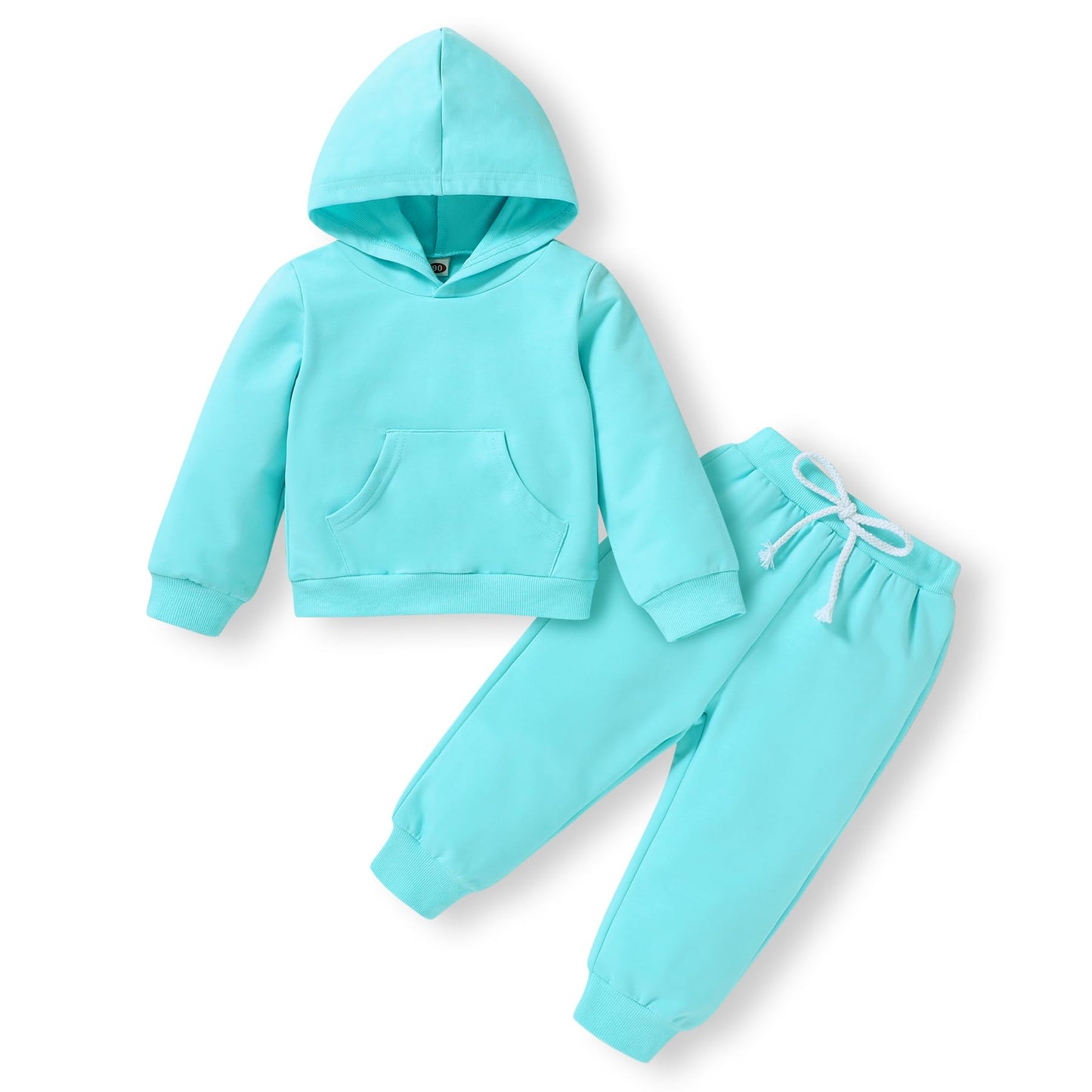 Happy Town Toddler Fall Outfits For Girl Boy Long Sleeve Hoodie Top And Long Sweatpants Set Toddler Sweatsuit (Solid Color-Blue,