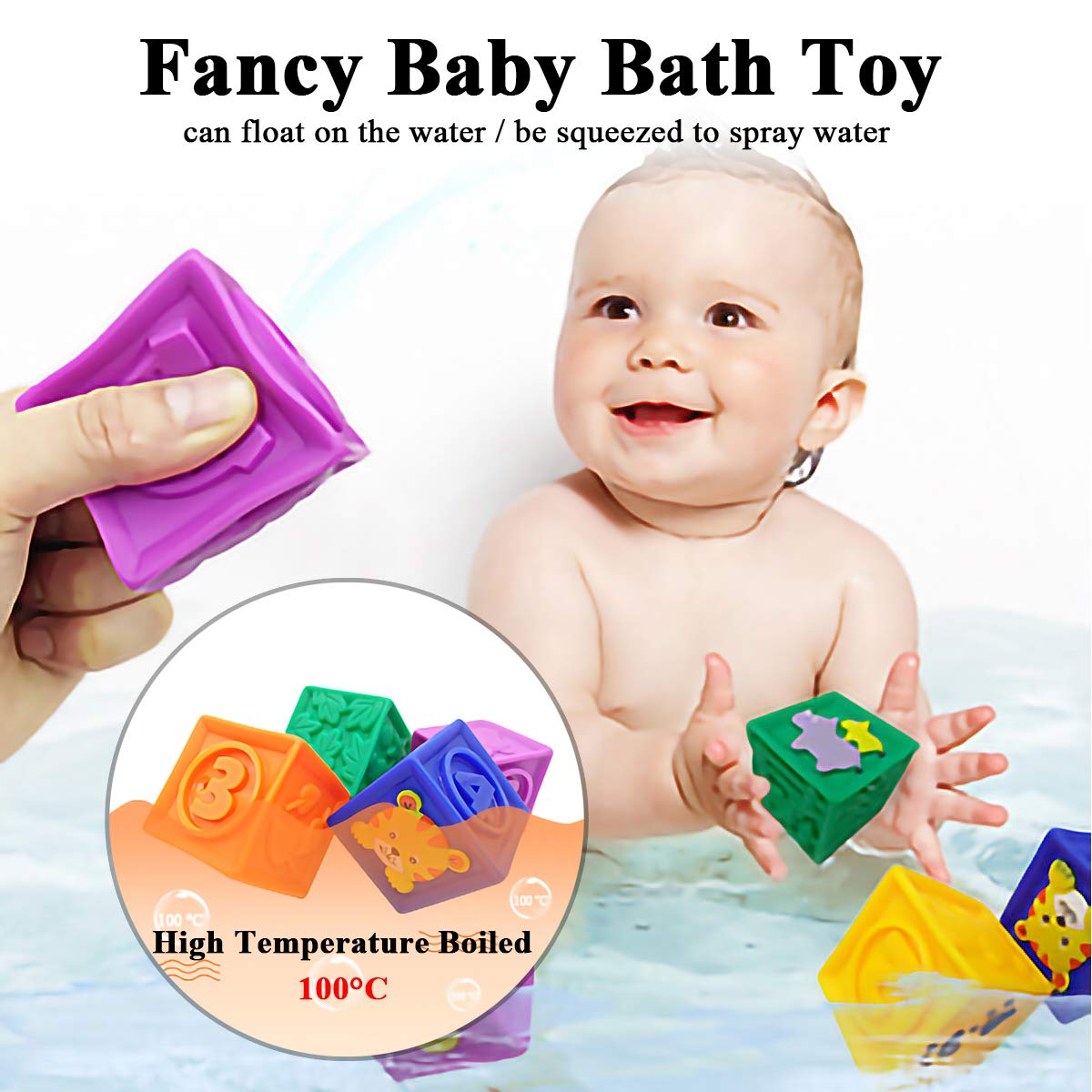 Kingtree Baby Blocks, 9PCS Soft Squeeze Building Blocks Stacking Toys for 6+ Months Babies, Baby Teething Chewing Educational Bl
