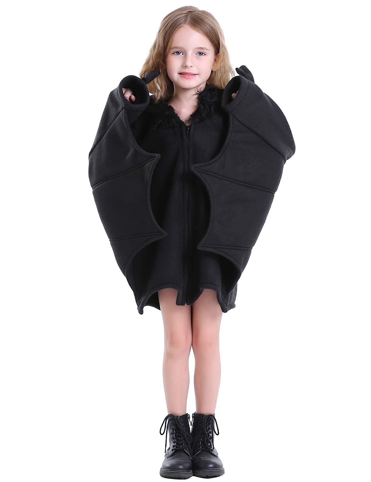 Bat Costume For Kids Animal Cosplay Girls Black Cute Cozy Children Halloween Vampire Zipper Dress S