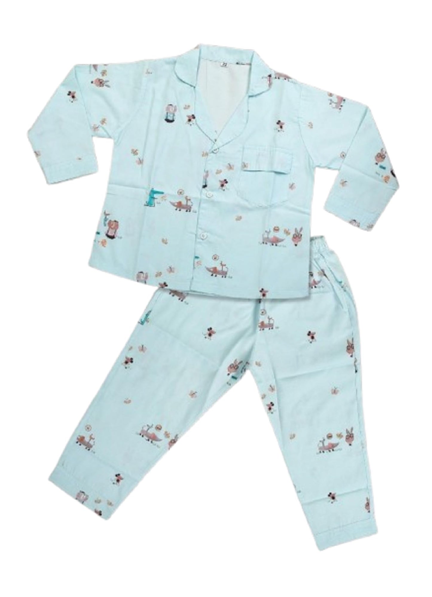 MINIMATES Unisex Kids Cotton All Over Printed Night Suit Sleepwear Top & Pyjama Set Full Sleeve with Pockets for Girls & Boys wi