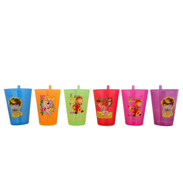 SBA PRIME Kids Plastic Sipper Cup with Straw, Cartoon Printed Multicolor Drinking Tumbler for Boys & Girls, Reusable Leak Resist