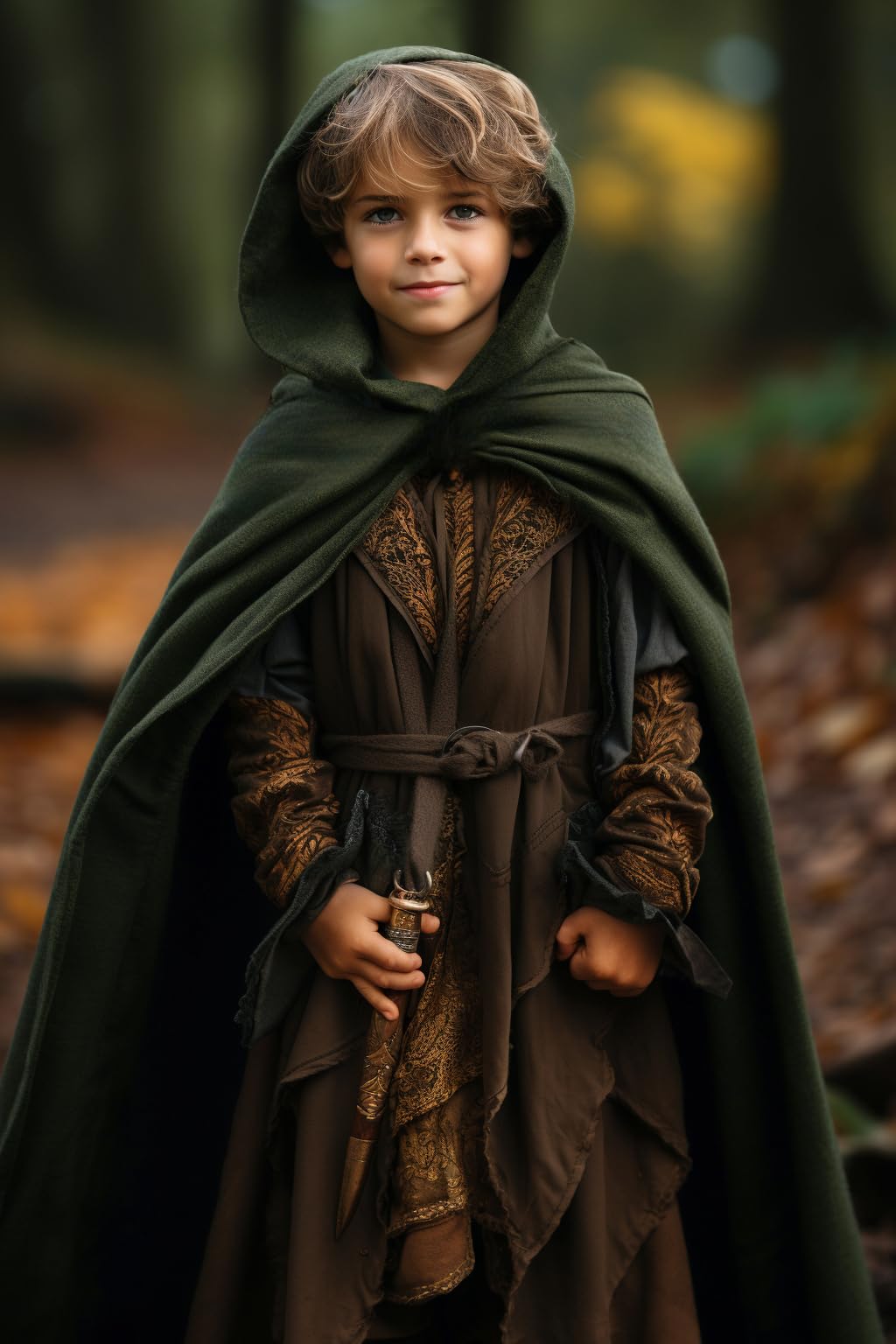 Homelex Green Renaissance Costume For Boys - Kids Medieval Cloak With Hood Halloween Ranger Wizard Elven Hooded Cape Robe