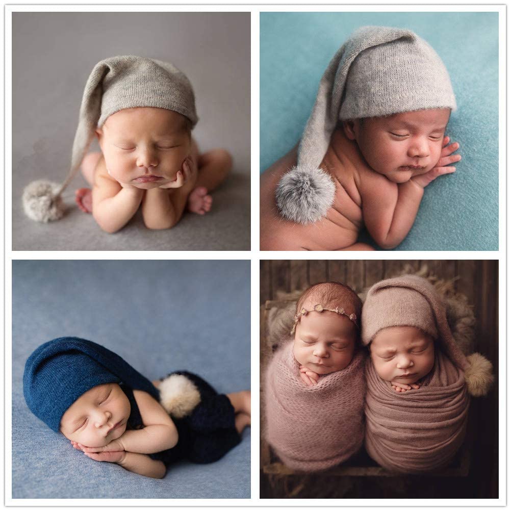Fashion Cute Newborn Baby Photography Props Outfits Boy Girl Knitted Long Tail Hat With Wrap Blanket Set (Blue)