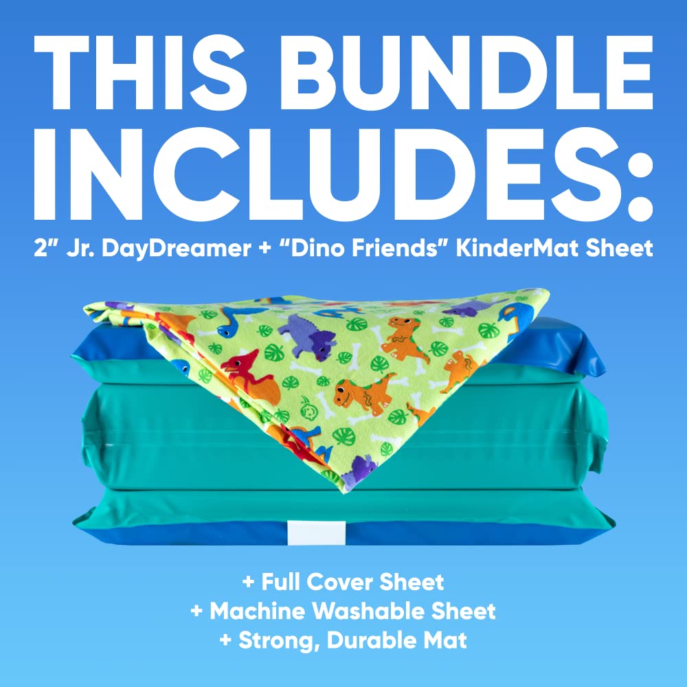 Kindermat 2' Jr. Daydreamer And Full Nap Mat Washable Cover - New Dino Friends Design- Regular, 47' X 22', Great For Daycare