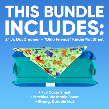 Kindermat 2' Jr. Daydreamer And Full Nap Mat Washable Cover - New Dino Friends Design- Regular, 47' X 22', Great For Daycare