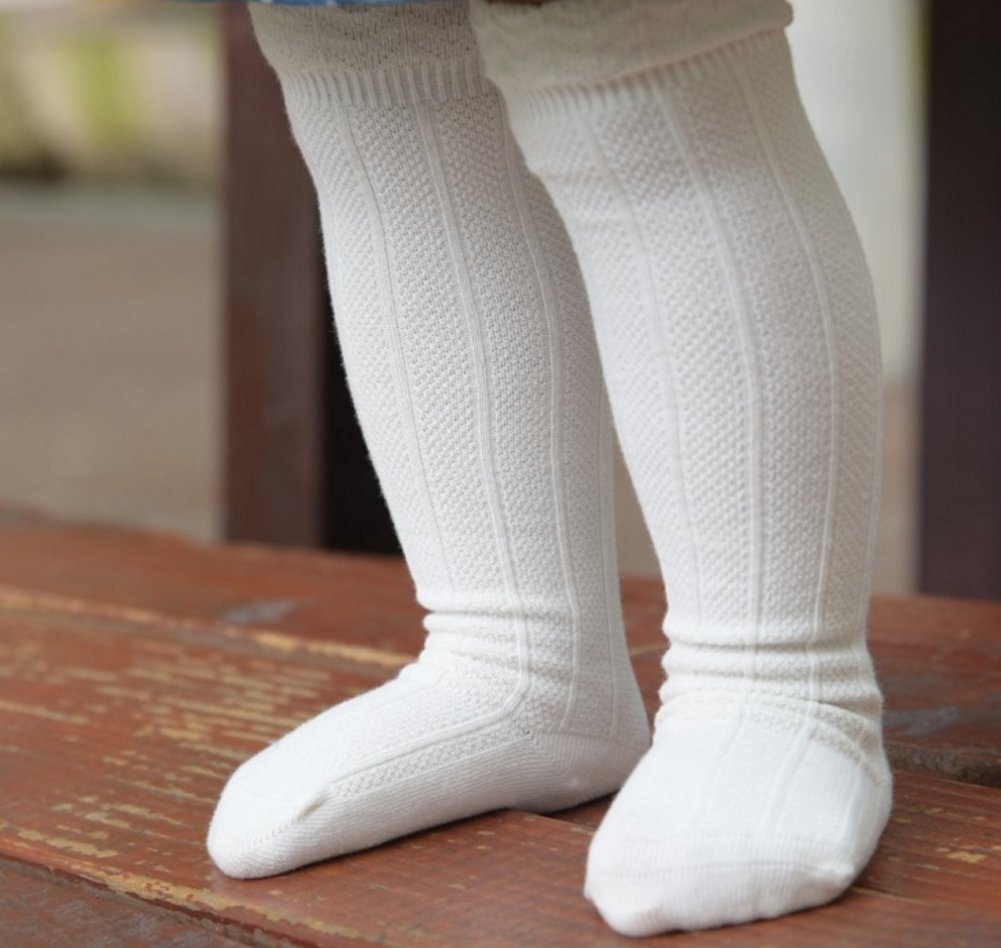 Epeius 3 Pair Pack Baby Girls Boys Seamless White Uniform Infants Baby Knee High Socks Tube Ruffled Stockings For 1-6 Months