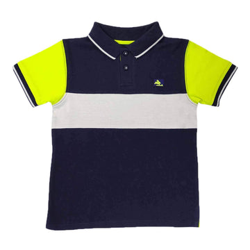Cherry Crumble Multicolor Color Blocked Cotton Blend Half Sleeves Polo Neck Casual Wear Regular Fit Summer Tshirt For Boys