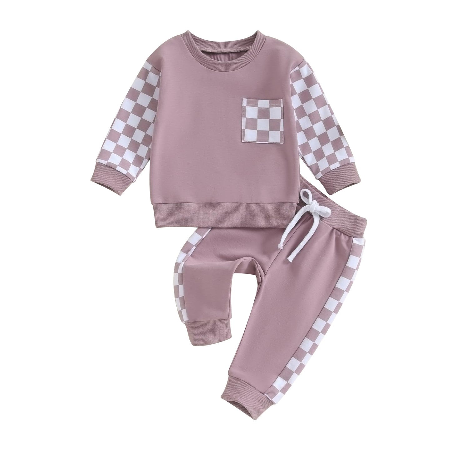 Beqeuewll Baby Girl Clothes Fall Winter Outfits Long Sleeve Sweatsuit Checkboard Sweatshirt And Pants Toddler Infant Clothing (P