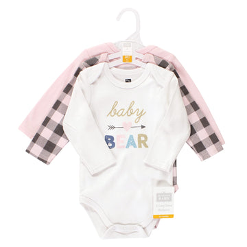 Hudson Baby Unisex Baby Cotton Long-Sleeve Bodysuits, Girl Baby Bear, 3-6 Months