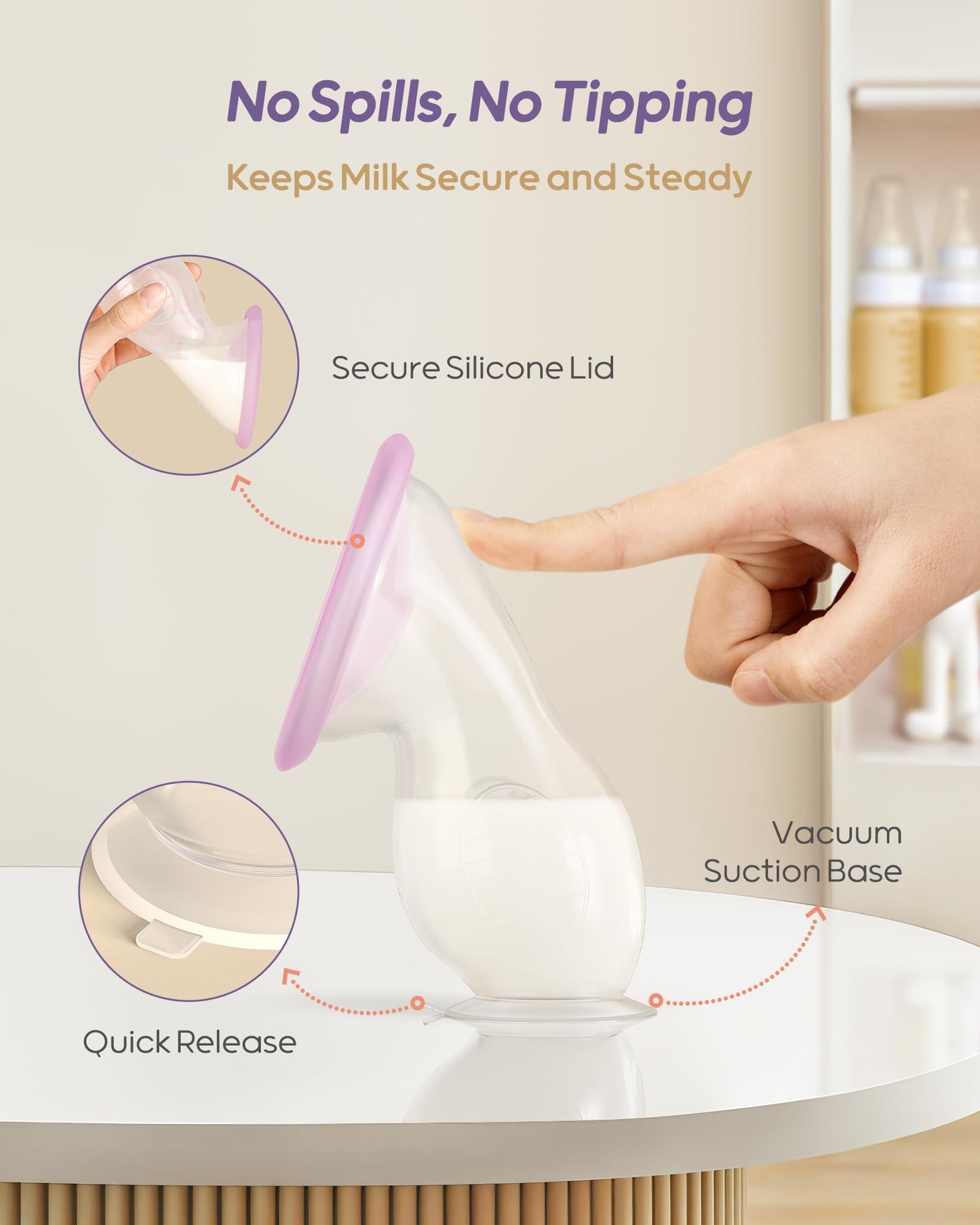 Nuliie 2Pcs Silicone Manual Breast Pump With Leak-Proof Lid & Suction Cup, 4Oz/120Ml Bpa-Free, Wearable Hand Pump Breastmilk, Br
