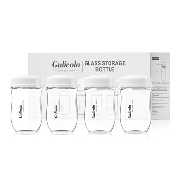 Gulicola Glass Breastmilk Storage Bottles, Wide Neck Breastmilk Collection Bottles, 5 Oz, 4 Pack - White