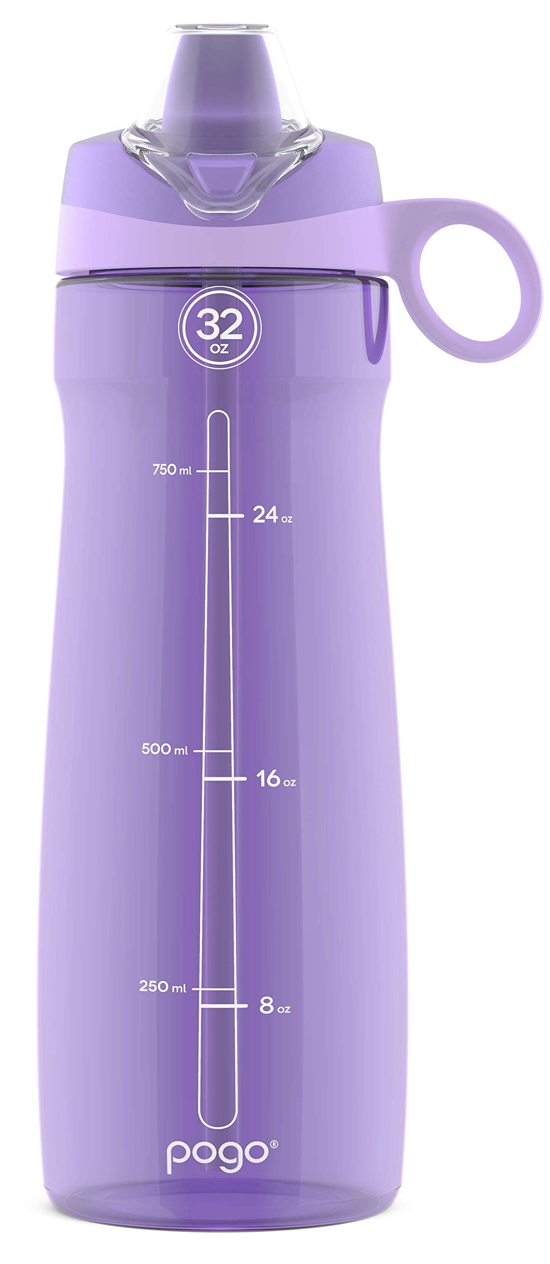Pogo Plastic Water Bottle With Soft Straw Lid And Carry Handle, Bpa Free, Dishwasher Safe, 40 Oz, Lilac