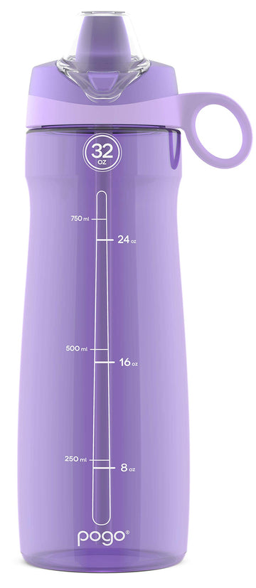 Pogo Plastic Water Bottle With Soft Straw Lid And Carry Handle, Bpa Free, Dishwasher Safe, 40 Oz, Lilac