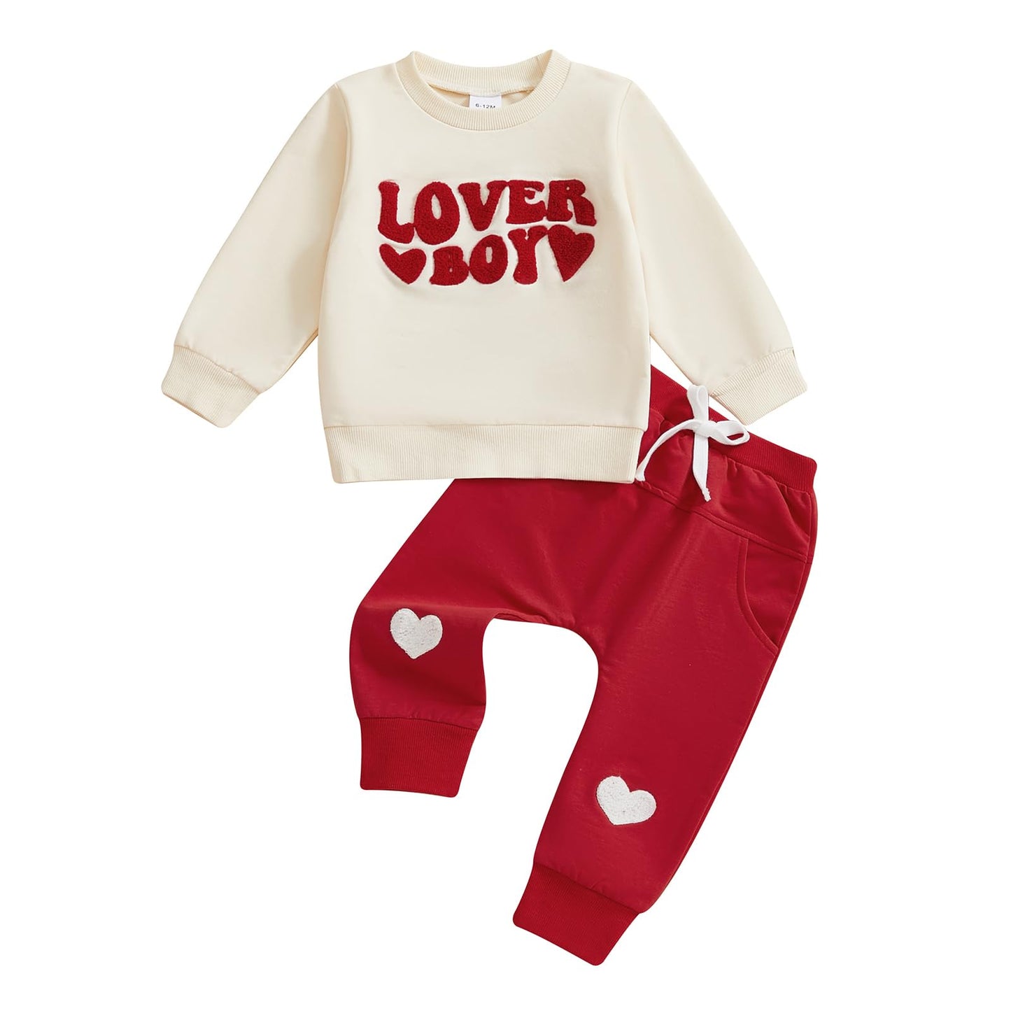 Lagkiyoj Toddler Baby Girl Boy Valentines Outfit Love Heart Long Sleeve Sweatshirt Pullover Tops Jogger Pants Clothes (White Lov