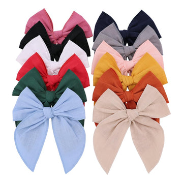 12 PCS Large Fable Bow Hair Clip for Little Girl Kids Linen Velvet Hair Bows Barrettes Alligator Clips Baby Mom Women Hair Acces