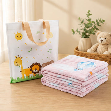Babyholic Baby Blanket, Pink, Hot Air Balloon Print, Soft Muslin, Newborn Crib Blanket (Pink)