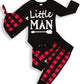Newborn Baby Boy Girl Clothes Little Man Long Sleeve Romper,Plaid Pants + Cute Hat 3Pcs Outfit Set (Red, 12-18 Months)