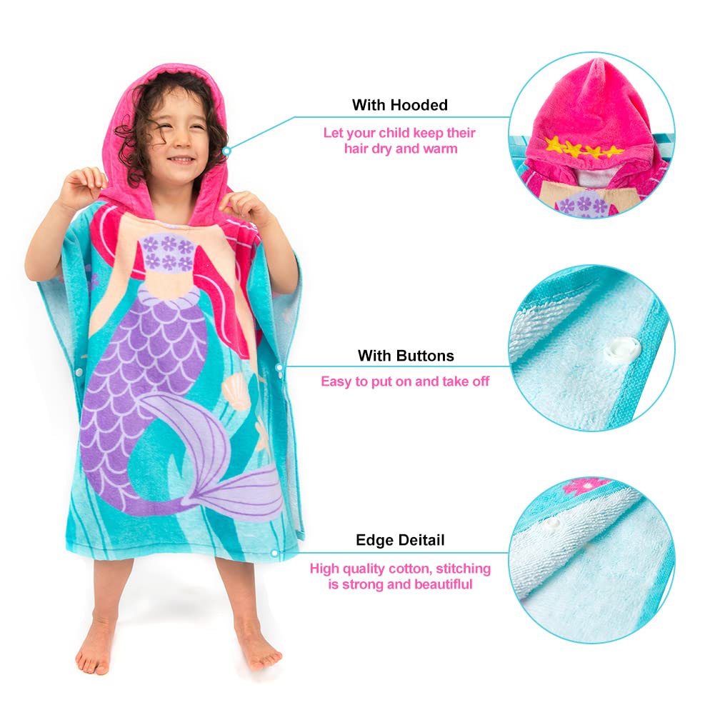 Toddler Hooded Beach Towel Coverup Cape Kids 100% Cotton Soft Quick Dry Absorbent Use For Swim Pool Bath Poncho Towels For 2 To