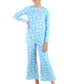 KiddoPanti Girls Cotton Floral Printed Henley Neck Tee with Pajama Pant Night Set, Blue  1214Y