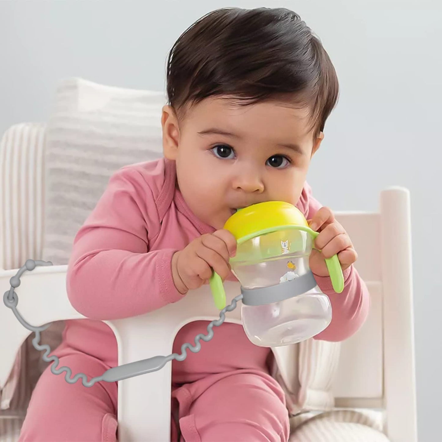 Ljowjva Keep Bottles And Sippy Cups Off The Floor With Sippy Cup Strap - Food Grade Silicone Bottle Bungee For High Chair, Strol