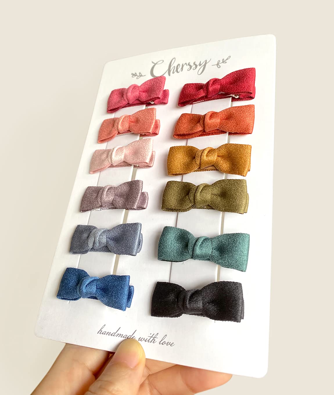 Boutique Baby Hair Clips, 12Pcs Suede Mini Bows Hair Barrettes, Fully Lined Hair Pins For Infant Toddler Girl'S Fine Hair By Che