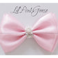 0-12 Newborn Baby Baptism Pearl Headband With Bow In White Christening Headband With Satin Bow, Pearl Rhinestone Band (Pink(0-3M
