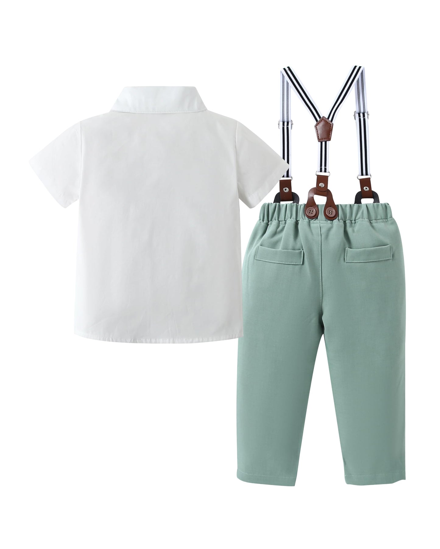 Yallet Toddler Baby Boy Clothes Suit Gentleman Wedding Outfits, Formal Dress Shirt+Bowtie+Suspender Pants(Light Green, 18-24 Mon