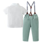 Yallet Toddler Baby Boy Clothes Suit Gentleman Wedding Outfits, Formal Dress Shirt+Bowtie+Suspender Pants(Light Green, 3-4T)