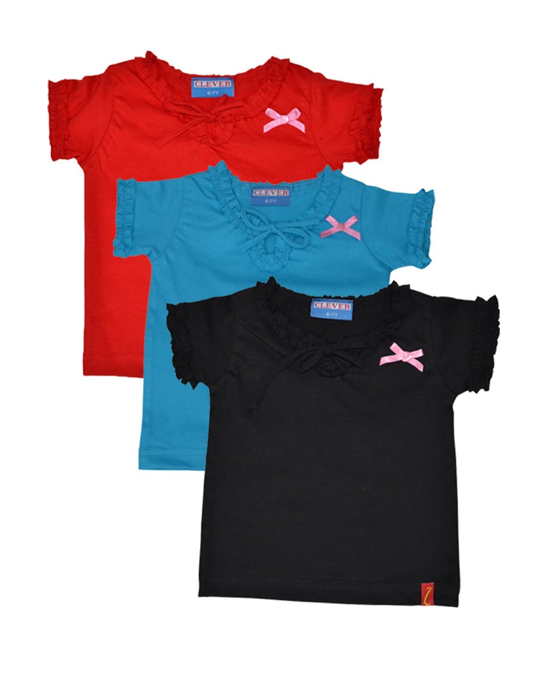 Clever Baby Girls Tshirt(ZCGT004REDLBLUBLK1213Yrs_Multi_1213 Years)