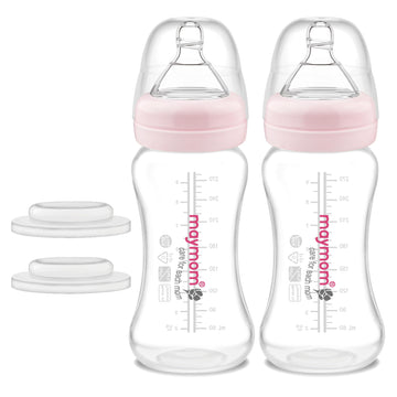 Maymom Wide-Mouth Milk Collection Storage And Feeding Bottle With Nipple, Pink Dome Cap, Bottle Top, Sureseal Sealing Disk; Comp