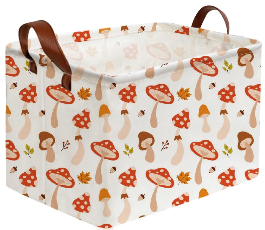 Sanjiaofeng Rectangular Kids Basket Cute Storage Bins,Mushroom Storage Basket with Handles.Clothers,Books,Kid s Gifts Bins. (Mu