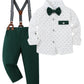 Disaur Toddler Boy Suits Gentleman Wedding Outfits,Formal Dress Shirt+Bowtie +Suspender Pants 12Months-5T(Green D,18-24M)