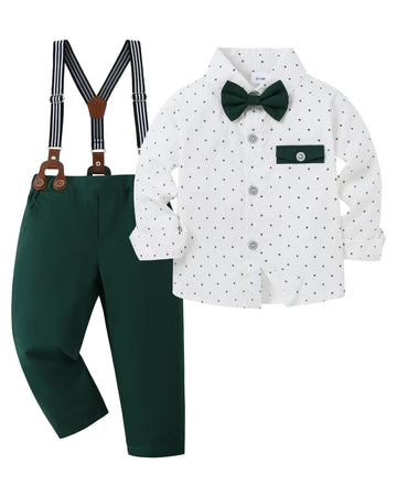 Disaur Toddler Boy Suits Gentleman Wedding Outfits,Formal Dress Shirt+Bowtie +Suspender Pants 12Months-5T(Green D,2-3T)