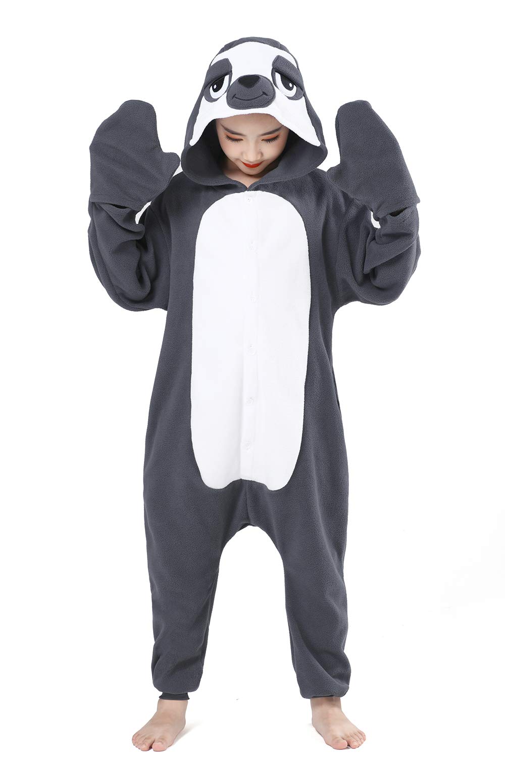 Canasour Kids Sloth Onesie Halloween Cosplay Costume Girls Animal Unisex Outfuit One Piece Hooded Soft Pajamas Grey Party 6-8 Ye