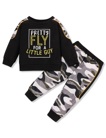 Tuemos Toddler Boy Clothes Lettle Sweatshirt Top + Camouflage Pants Outfit Set 18Months-5T, Black Camo Cc, 2-3T