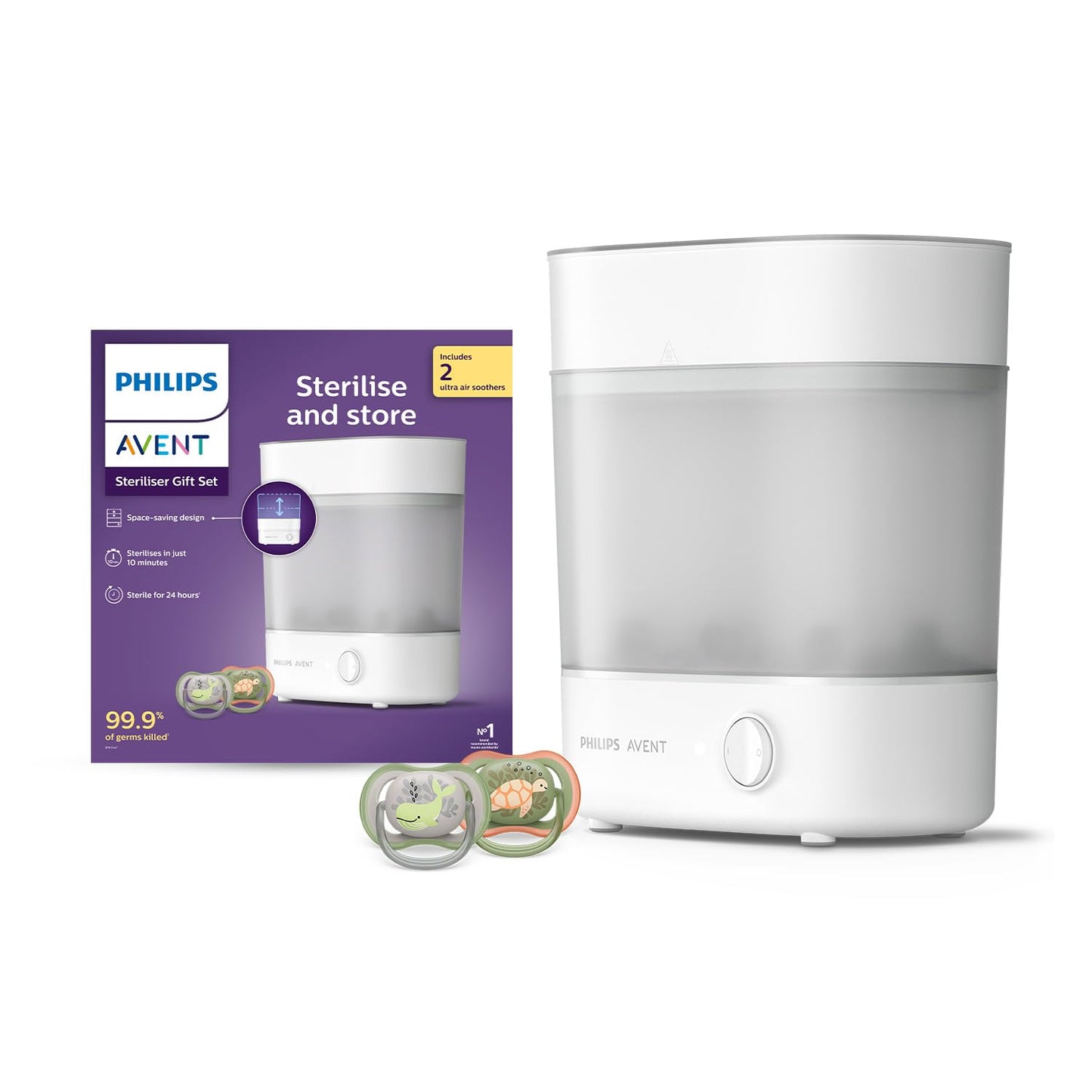 Avent Sterilizer With Ultra Air Soother Combo | No.1 Brand Recommended By Moms Worldwide | 2X* Better Germ Protection Vs Boiling
