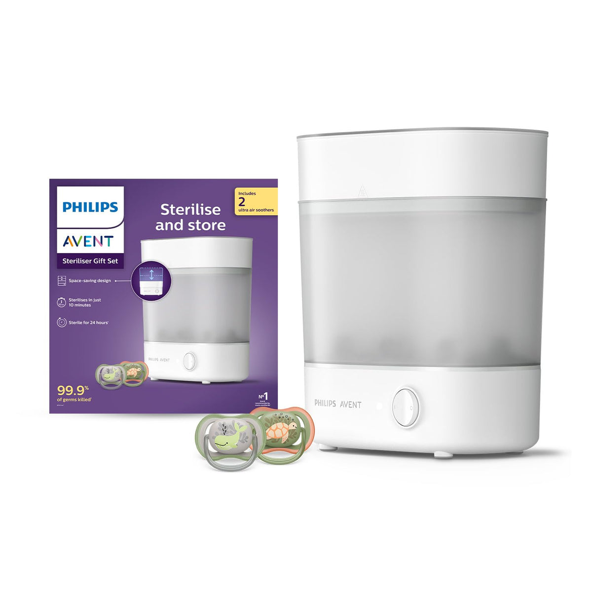 Avent Sterilizer With Ultra Air Soother Combo | No.1 Brand Recommended By Moms Worldwide | 2X* Better Germ Protection Vs Boiling