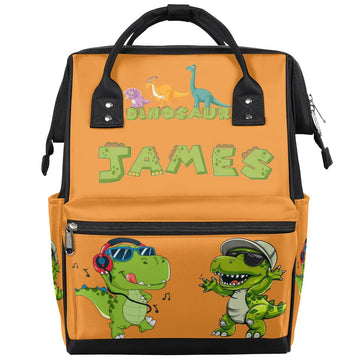 SPYORBKX Custom Dinosaur-Diaper-Bag for-Baby-Boys Large Waterproof Nappy-Backpack for New Dad Mom Gifts