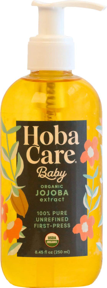 HobaCare 100% Pure Organic Jojoba Baby Oil - Unrefined and Cold Pressed Jojoba Oil - Body & Scalp Massaging Oil for Skin, Hair, 