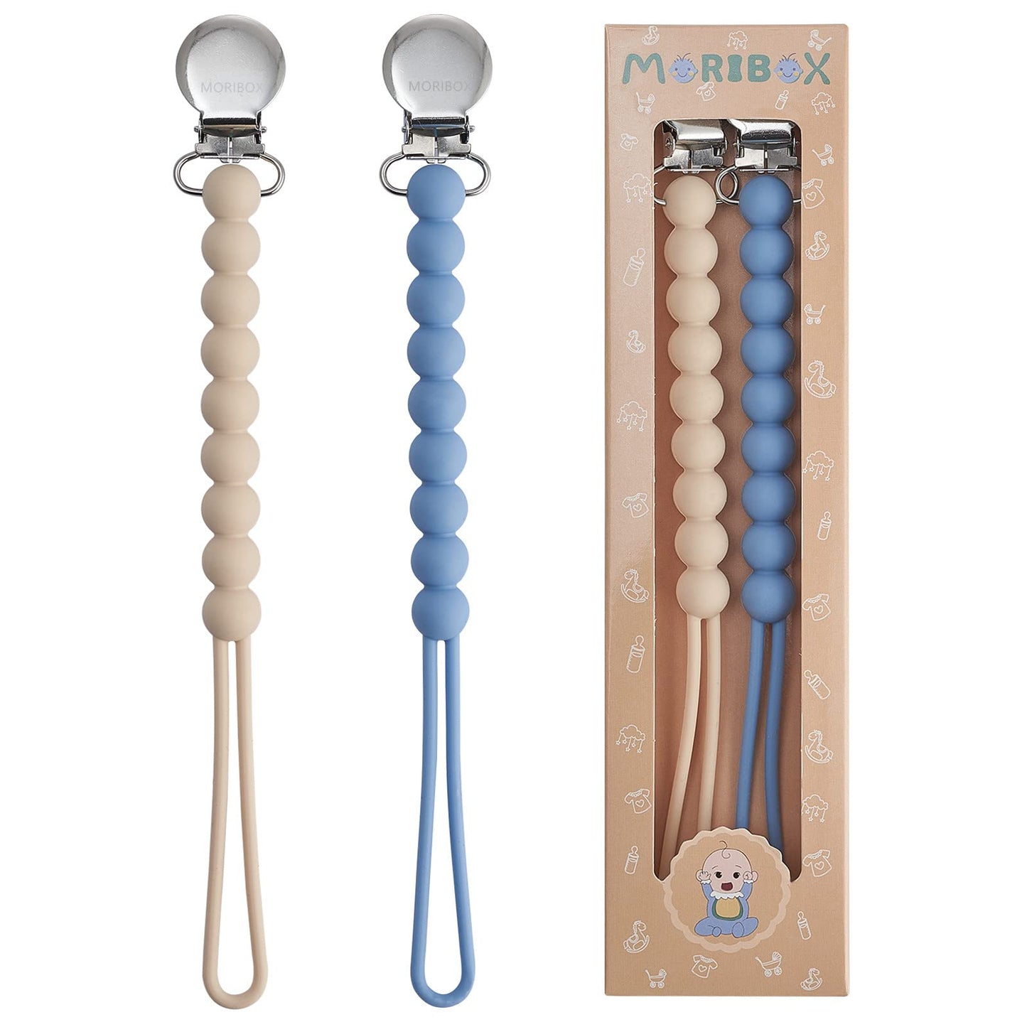 Pacifier Clip for Boys Girls - MORIBOX Paci Clip Soothie Baby Binky Holder for Shower Gift Birthday 2 Pack