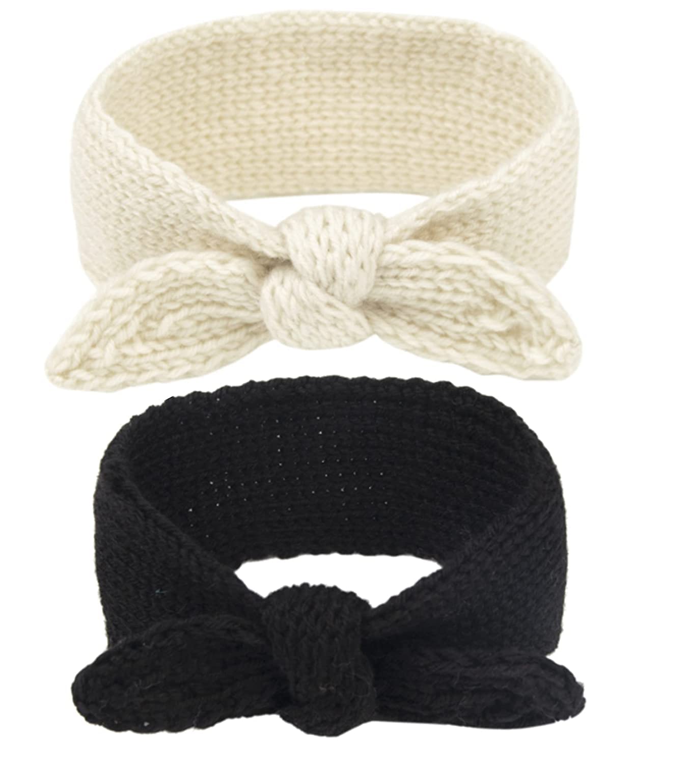 El Regalo 2 Pcs Turban Wool Headband  Warm Rabbit Knot Hair Band, Knit Head Wrap For Baby Girls Newborns And Toddlers (Black & 