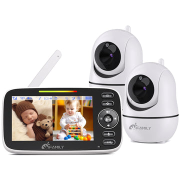 Ifamily Split Screen Baby Monitor, Large Display Video Baby Monitor With 2 Cameras And Audio, Long Range, Remote Pan Tilt, Night