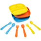 Re-Play 3x3 Divided Toddler Plates and Utensils Set - Toddler Forks and Spoons Set - Dishwasher and Microwave Safe - Made in USA
